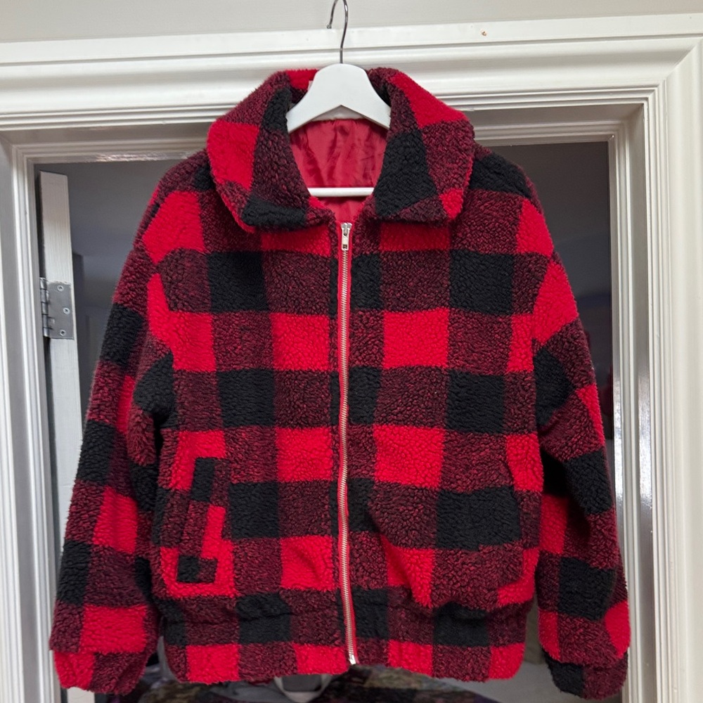 Red and Black Plaid Bomber Jacket